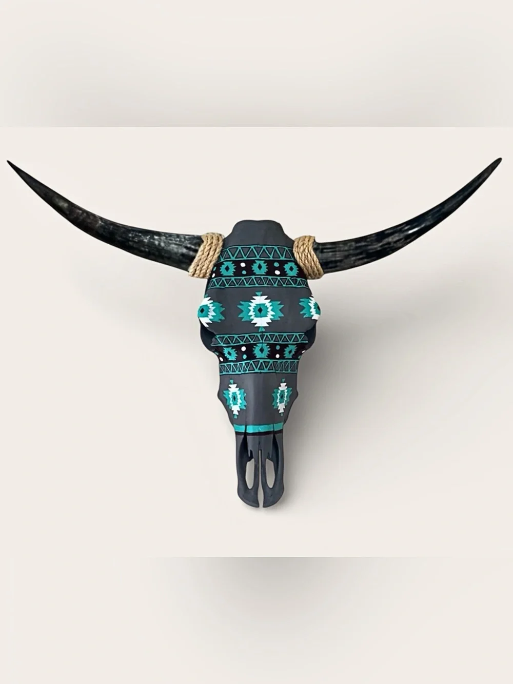 Hand Painted Aztec Style Cow Skull Wall Art Home Decor Boho Rustic Taxidermy